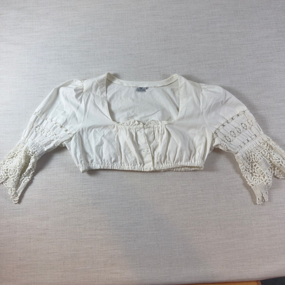 Hess Trachten Dirndl Blouse Womens 46 White Cotton Crochet Lace Oktoberfest